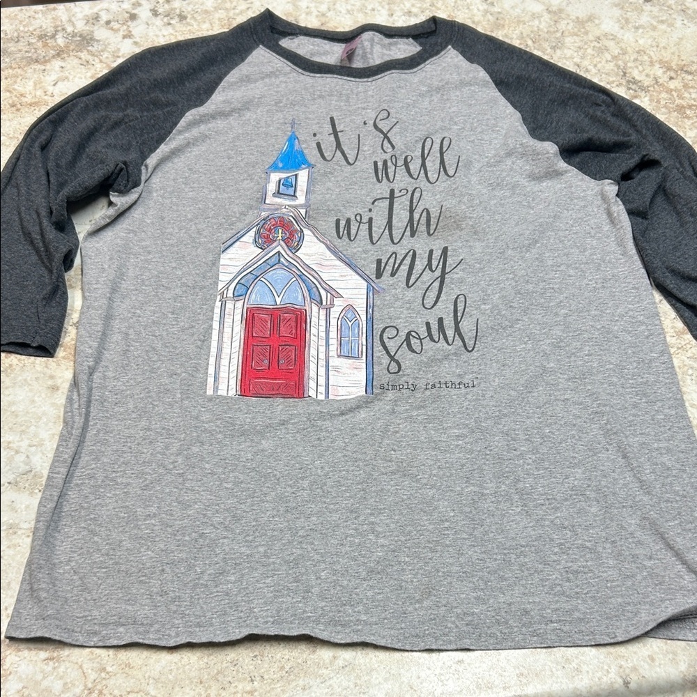 Gray Raglan Tee with Church Graphic
